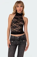 Edikted Alena High Neck Sheer Lace Top