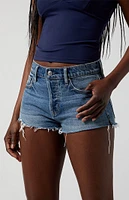 PacSun Medium Indigo Raw Cut Micro Denim Mom Shorts