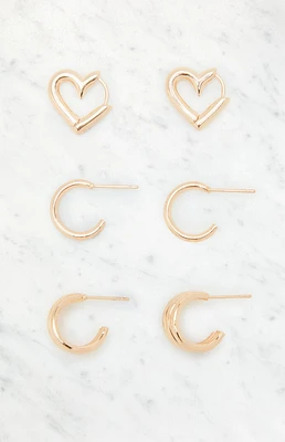 LA Hearts 3 Pack Heart Hoop Earrings