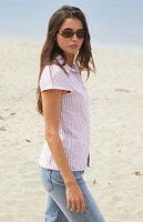 John Galt White & Red Striped Rue Collared Top