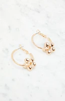 LA Hearts Flower Charm Hoop Earrings