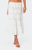 Edikted Tiered Cotton Lace Midi Skirt