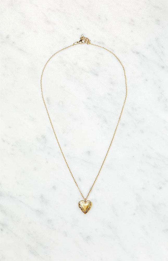 John Galt Gold Heart Locket Necklace