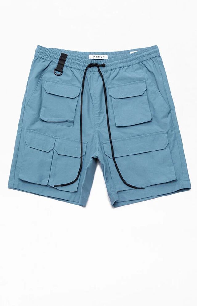 Blue Nylon Cargo Shorts