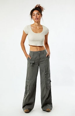 PacSun Dark Gray Low Rise Baggy Flare Cargo Pants