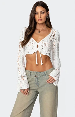 Edikted Tie Front Crochet Crop Top