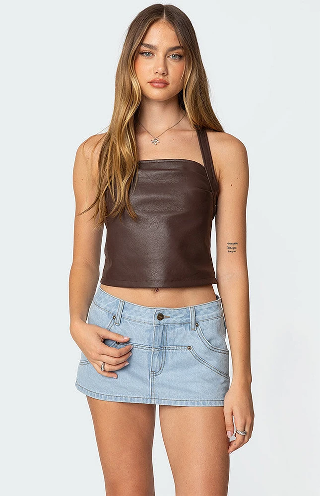 Edikted Draped Faux Leather Halter Top