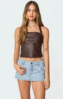 Edikted Draped Faux Leather Halter Top