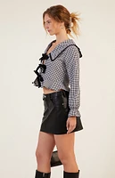 LA Hearts Gingham Collared Tie Long Sleeve Top