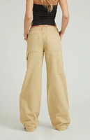 PacSun Tan Rhinestone Low Rise Baggy Carpenter Pants