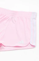 adidas Kids 3 Stripes Pink Pacer Mesh Shorts