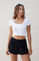 Beverly and Beck Lace Trim Linen Shorts