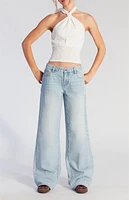 Pacsun Casey Button Pocket Low Rise Baggy Jeans Light Indigo