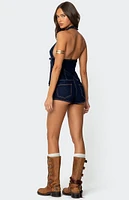 Edikted Ciel Split Front Denim Halter Top