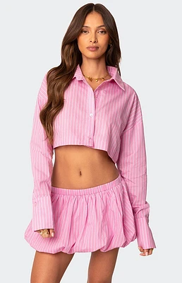 Edikted Hila Pinstripe Cropped Button Up Shirt