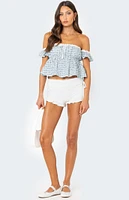 Edikted Lacey Ruffle Trim Fold Over Shorts