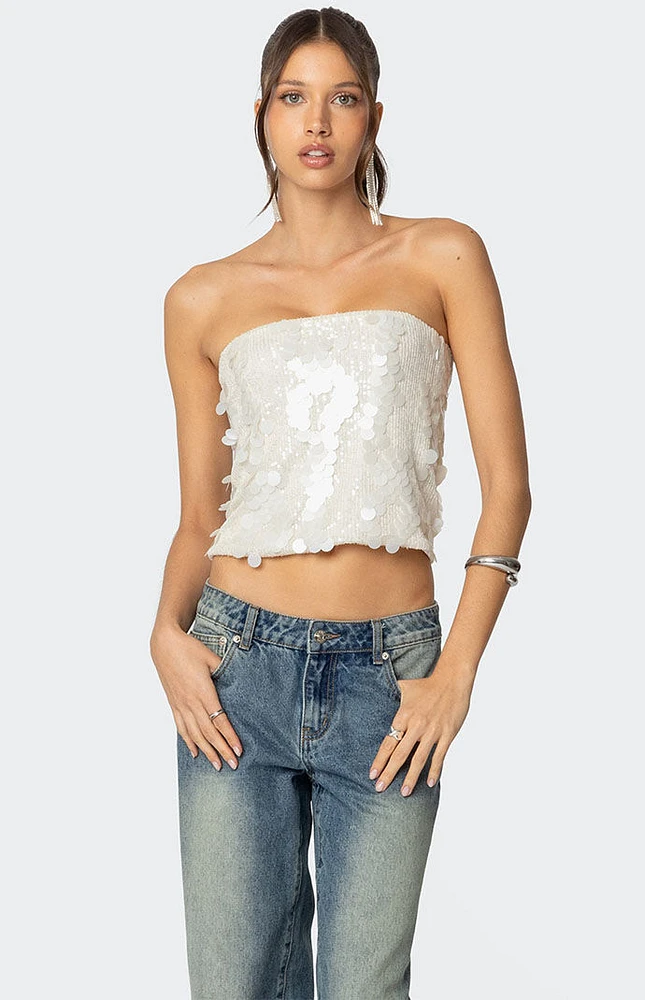 Edikted Samara Sequin Strapless Top