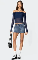 Edikted Drawstring Fold Over Sheer Top