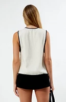 WEWOREWHAT Faux Leather Linen Tie Front Vest
