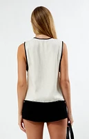 WEWOREWHAT Faux Leather Linen Tie Front Vest