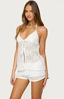 Edikted Arlie Floral Texured Sheer Halter Top