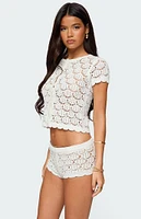 Edikted Elisa Open Knit Button Up Top