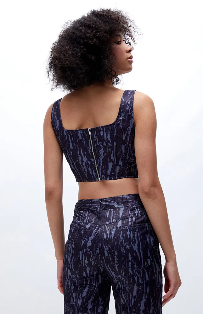 Recycled Warp Print Notched Crop Top