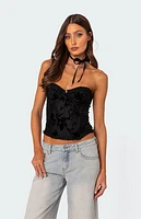 Edikted Marine Velvet Embroidered Corset Top