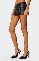 Edikted Double Belt Faux Leather Micro Skort