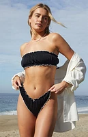 Pacsun Black Arietty Shirred Bandeau Bikini Top