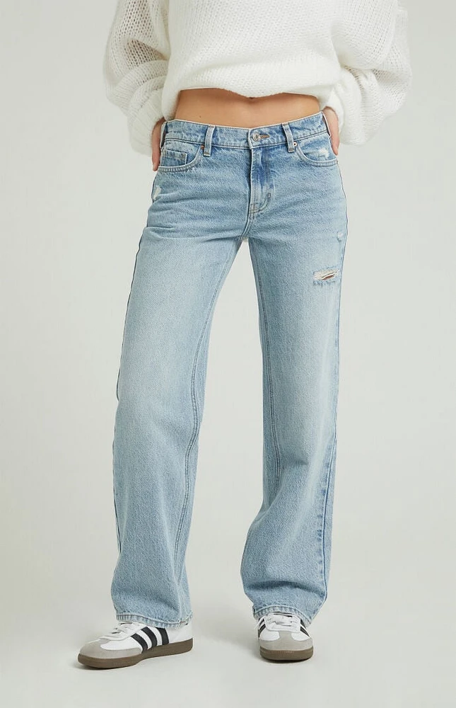 PacSun Jordyn Light Indigo Ripped Low Rise Straight Leg Jeans