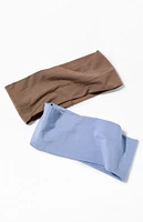 LA Hearts 2 Pack Brown & Blue Soft Basic Headbands