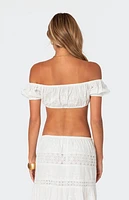 Edikted Skye Off Shoulder Eyelet Crop Top