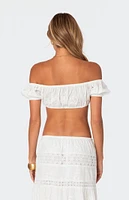 Edikted Skye Off Shoulder Eyelet Crop Top