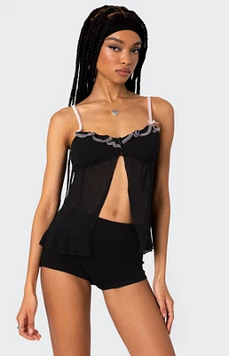 Edikted Sheer Split Front Babydoll Top