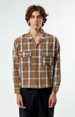 PacSun Brown Plaid Washed Cropped Flannel Shirt