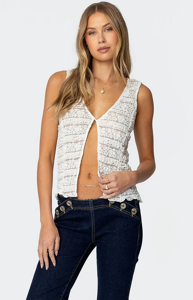 Edikted Evolet Sheer Lace Split Front Top