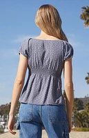 John Galt Navy Floral Blair Short Sleeve Top