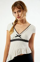 LA Hearts Lace Trim Asymmetrical Top