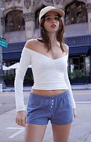 John Galt White Gina Cinched Long Sleeve Top