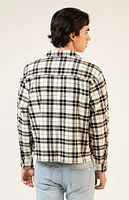 PacSun Black & White Washed Cropped Camp Flannel Shirt