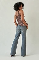 Pacsun Jade Button Pocket Low Rise Bootcut Jeans Dark Blue