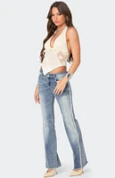 Edikted Frayed Seam Washed Flare Jeans