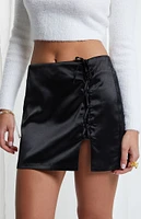 Beverly and Beck Satin Lace Up Mini Skirt