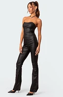 Edikted Luna Faux Leather Flared Jumpsuit