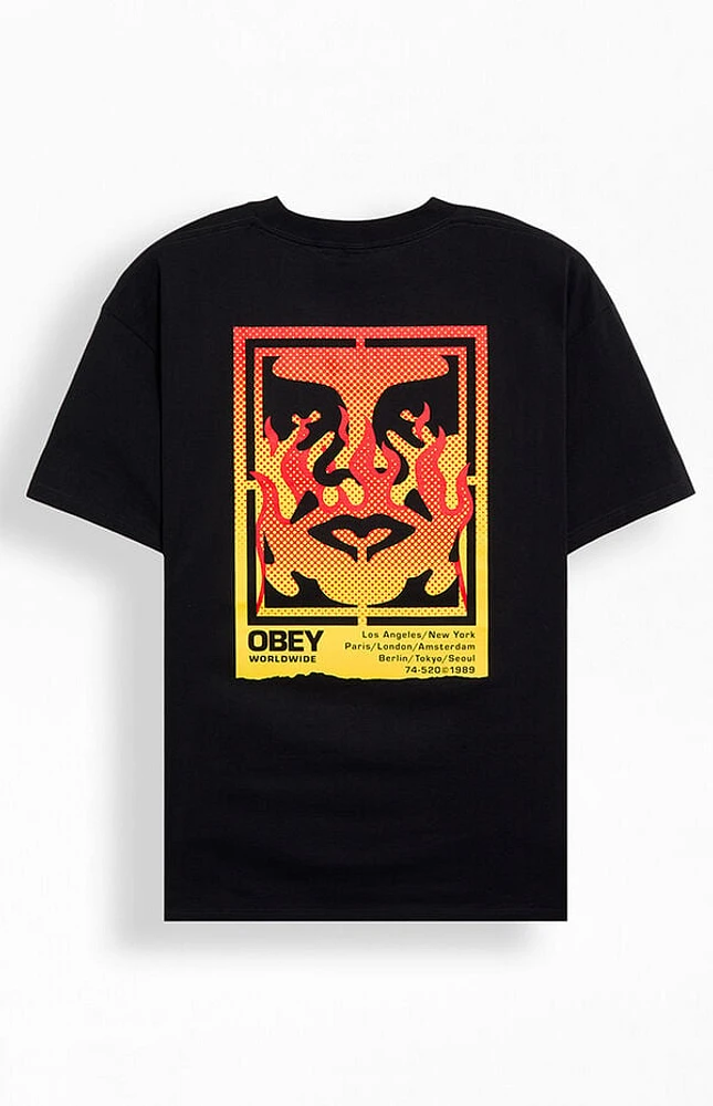 Obey Icon Stencil Flame T-Shirt