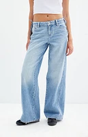 PacSun Casey Medium Indigo Tie Side Low Rise Baggy Jeans