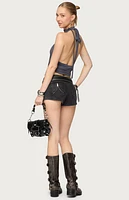 Edikted Syra Zipper Low Rise Denim Shorts