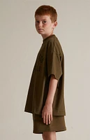 Fear of God Essentials Kids Olive Fleece Soccer Sweat Shorts