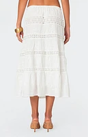 Edikted Tiered Cotton Lace Midi Skirt